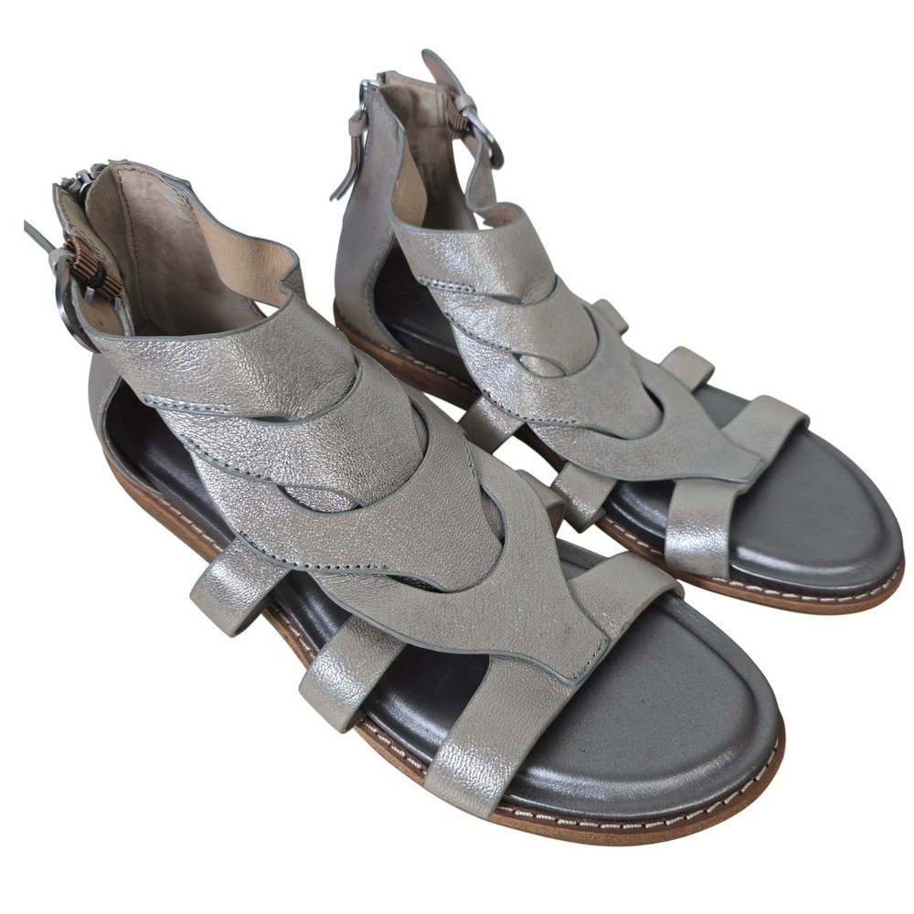 Sofft Ephie Women Metallic Pewter Champagne Leather Gladiator Sandals Size 9.5M